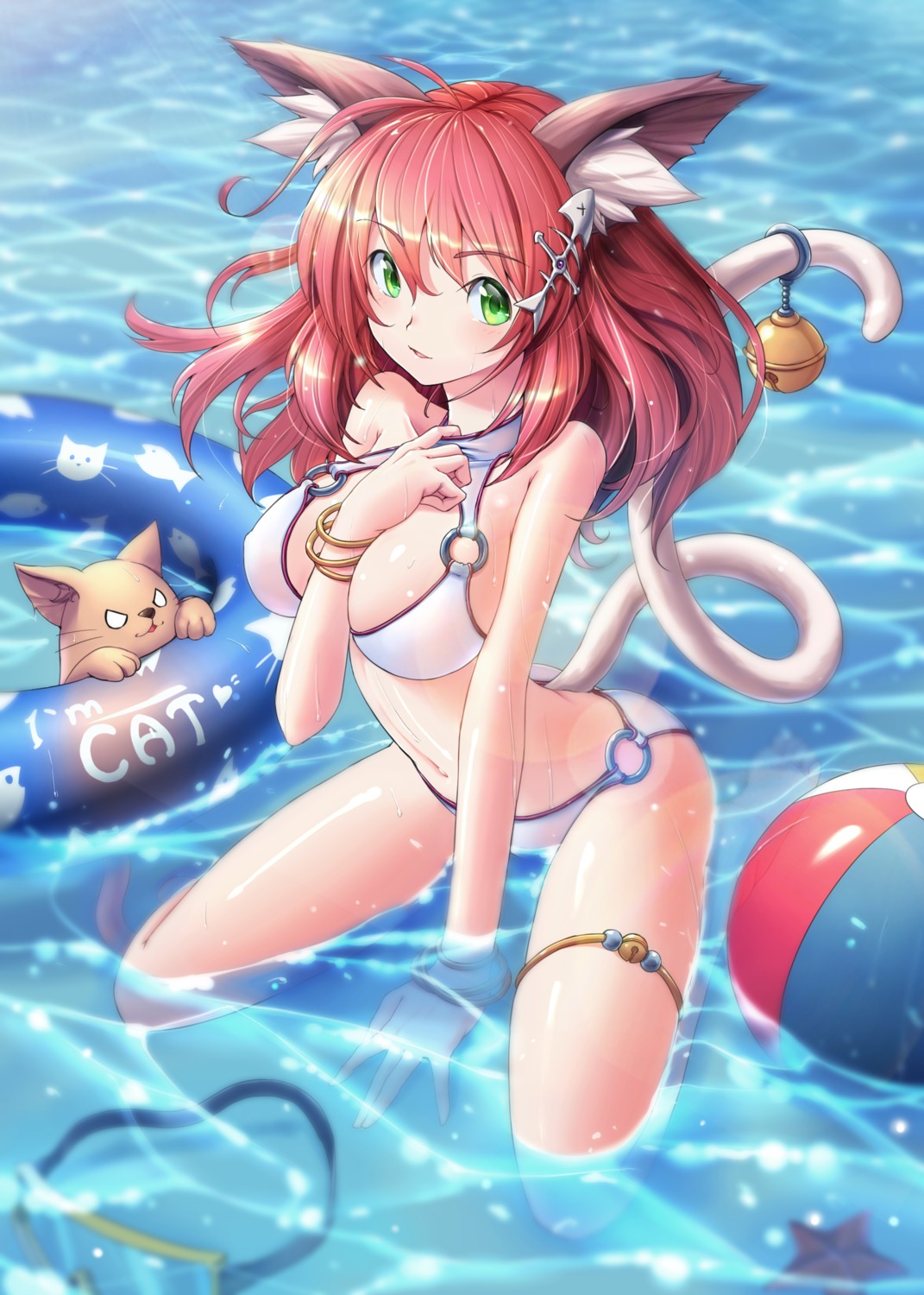 animal_ears bikini cleavage garter nekomimi ranken swimsuits tail wet