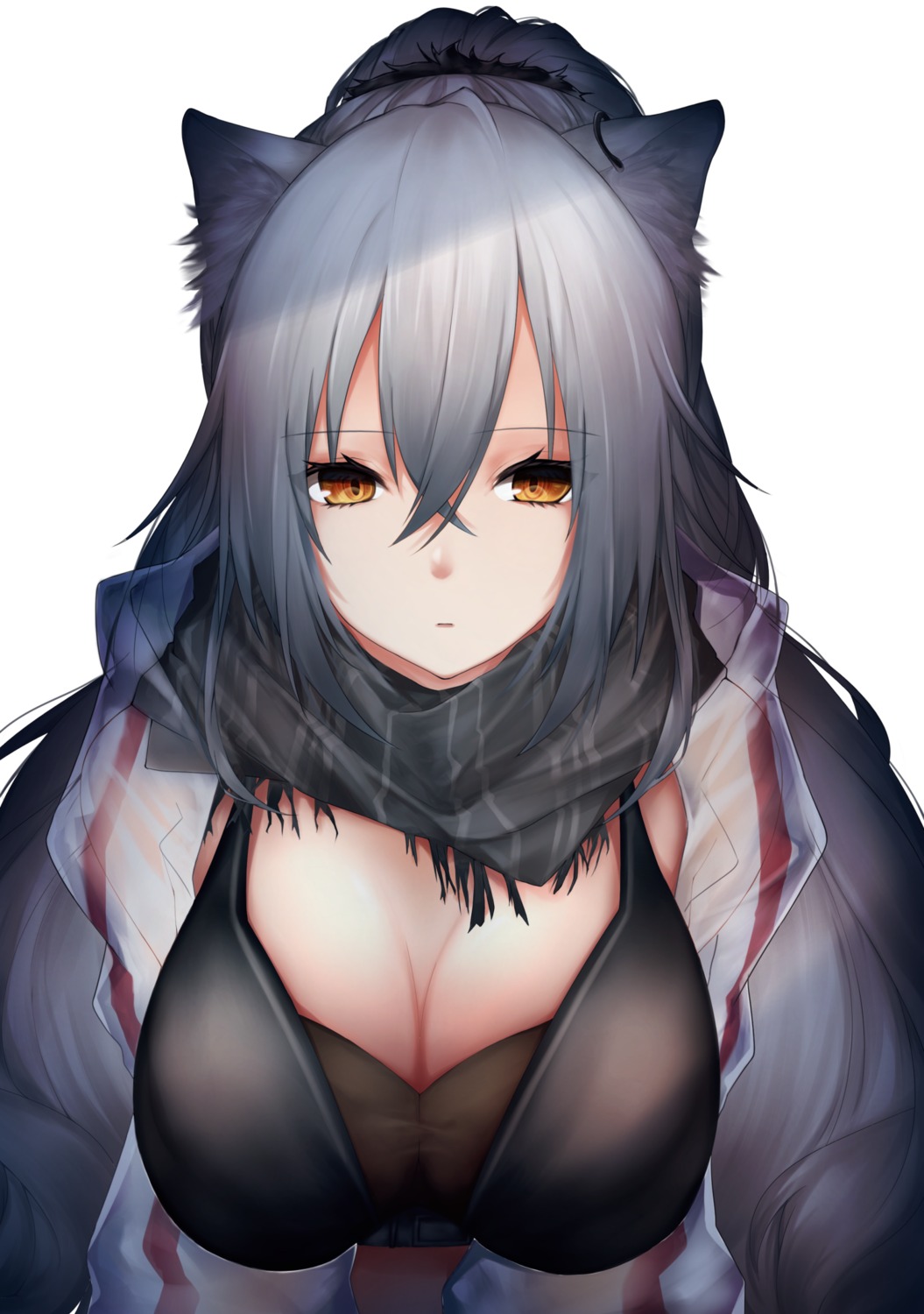 animal_ears arknights cleavage mo_mo_ro schwarz_(arknights)