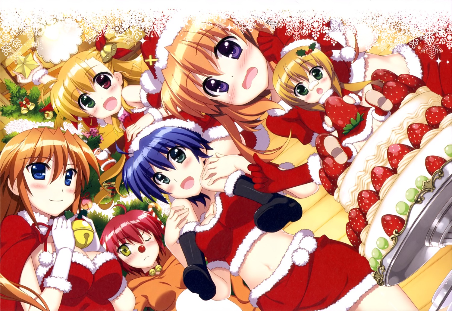 chantez_arpinion christmas cleavage fujima_takuya heterochromia ixpellia mahou_shoujo_lyrical_nanoha mahou_shoujo_lyrical_nanoha_vivid nove subaru_nakajima teana_lanster vivio