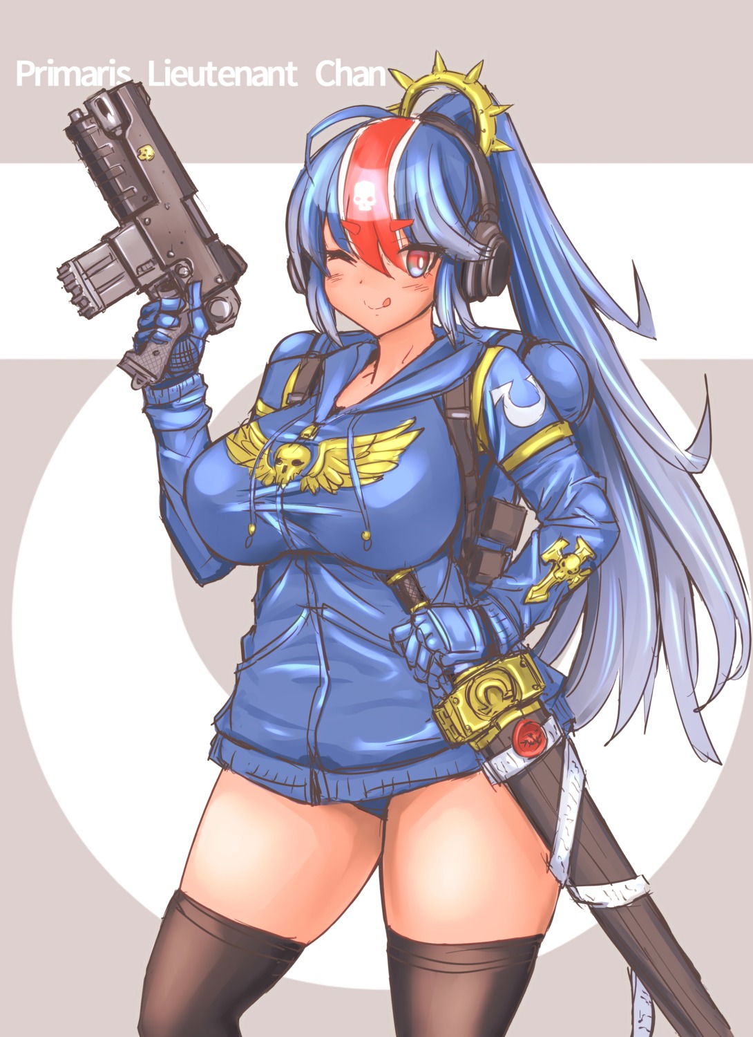 gun headphones pantsu serizawa_(knight2020) sketch sword thighhighs