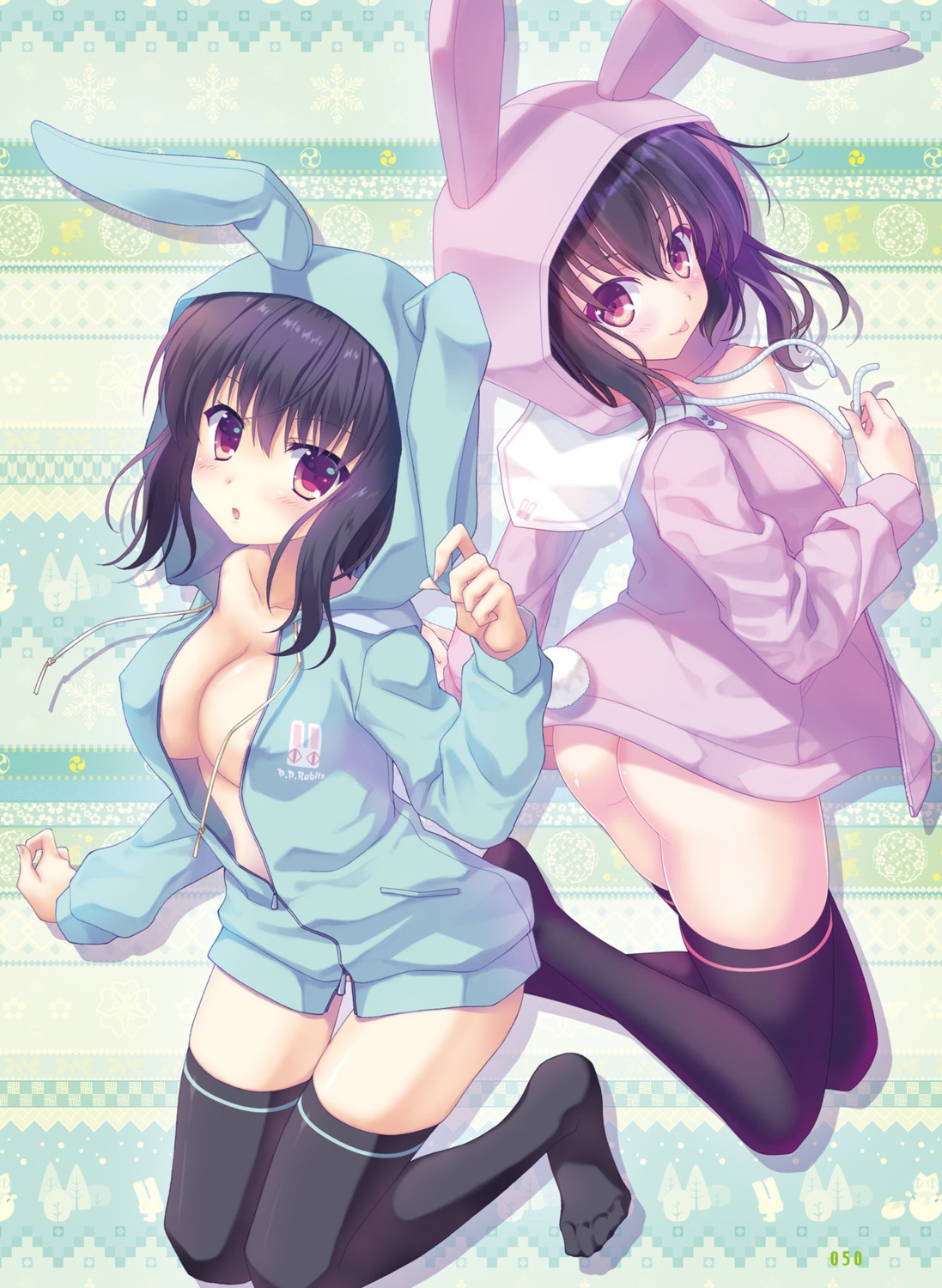 animal_ears ass bunny_ears nanao_naru no_bra sweater thighhighs