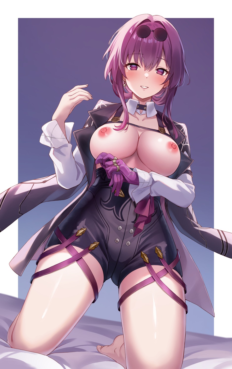 breasts honkai:_star_rail kafka_(honkai:_star_rail) megane nipples no_bra open_shirt sebu_illust