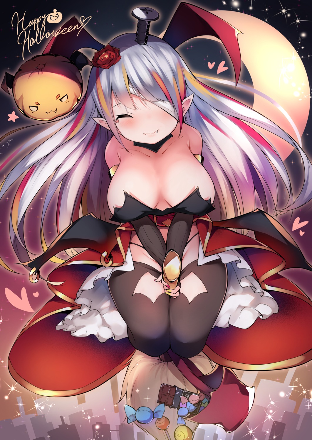 bandages bikini_top cisyo guro halloween no_bra pantsu pointy_ears skirt_lift swimsuits thighhighs thong wings