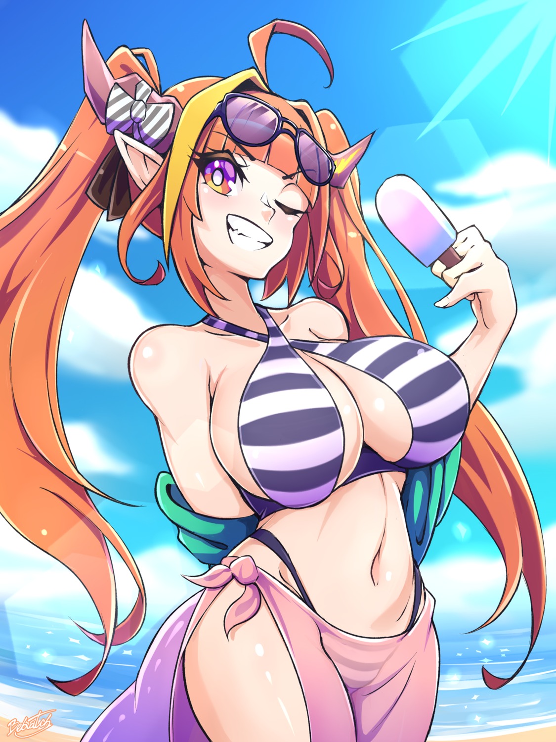 bebatch bikini hololive horns kiryuu_coco pointy_ears see_through swimsuits tail