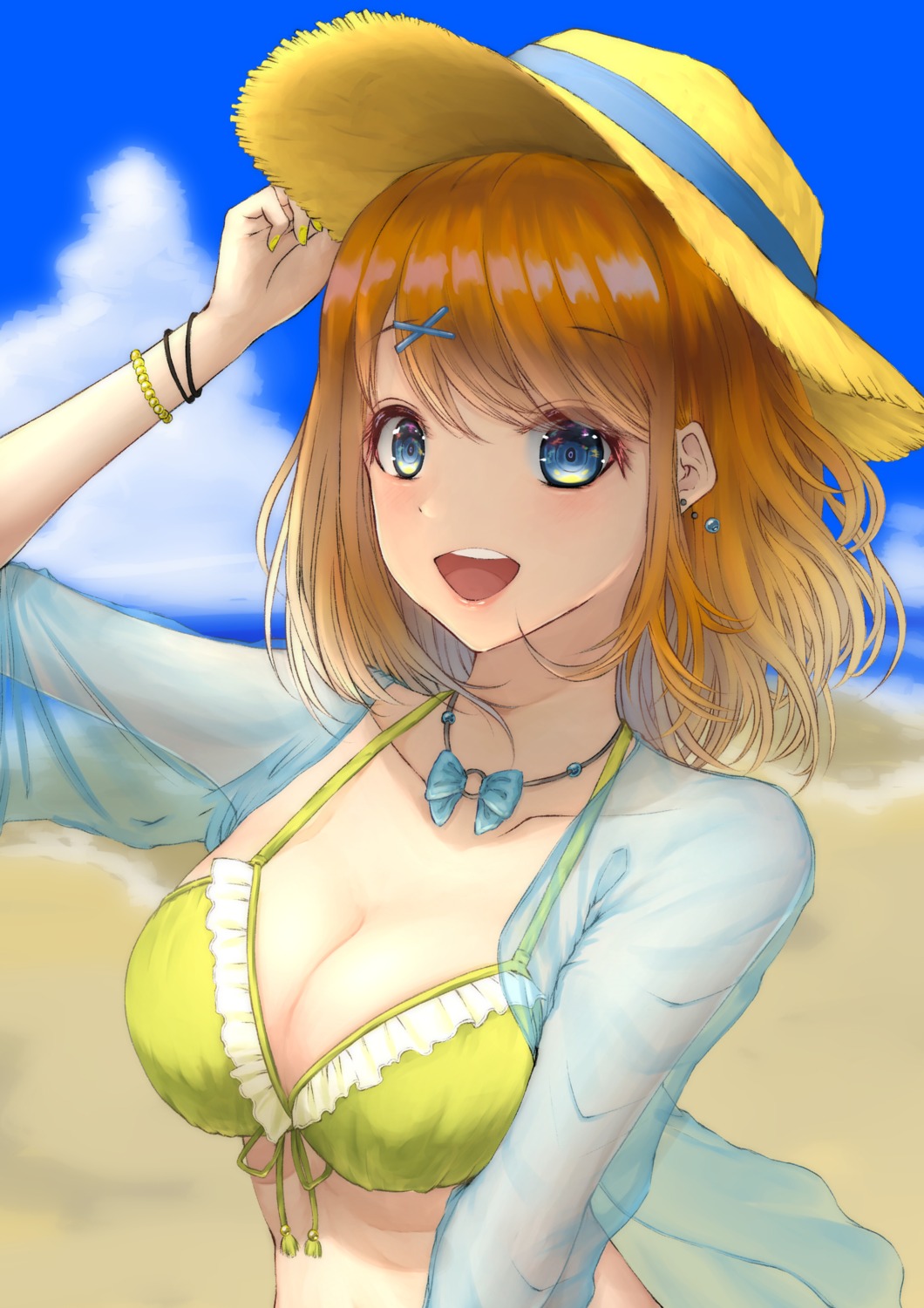 bikini_top cleavage open_shirt see_through swimsuits yuki_shimo