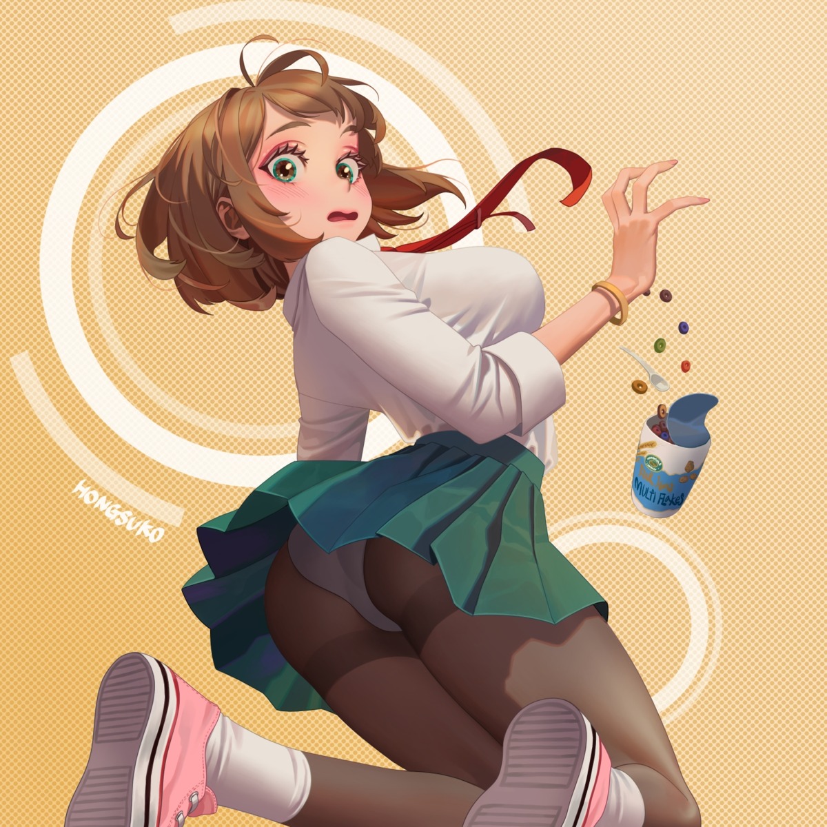 ass boku_no_hero_academia hongcasso pantsu pantyhose seifuku skirt_lift uraraka_ochako