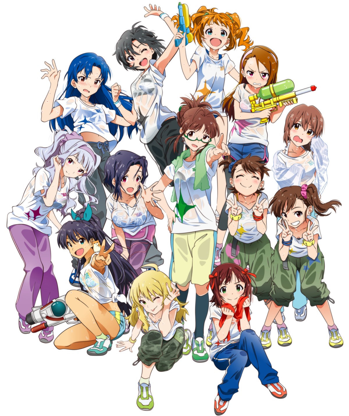 akizuki_ritchan akizuki_ritsuko amami_haruka bikini_top cleavage futami_ami futami_mami ganaha_hibiki gun hagiwara_yukiho hoshii_miki kikuchi_makoto kisaragi_chihaya loli megane minase_iori miura_azusa school_swimsuit see_through shijou_takane swimsuits takatsuki_yayoi the_idolm@ster wet_clothes