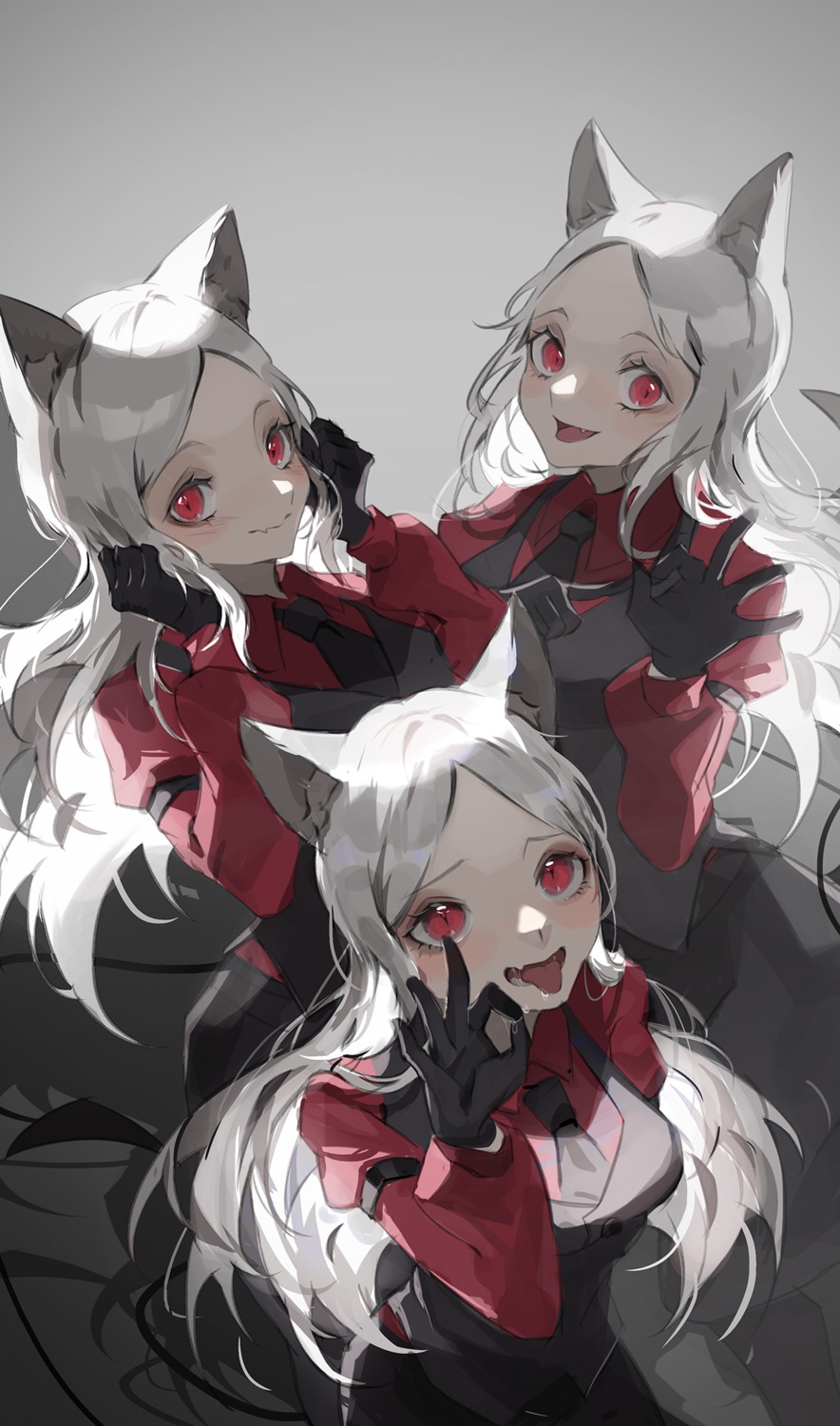 animal_ears business_suit cerberus_(helltaker) fullmetal98 helltaker tail