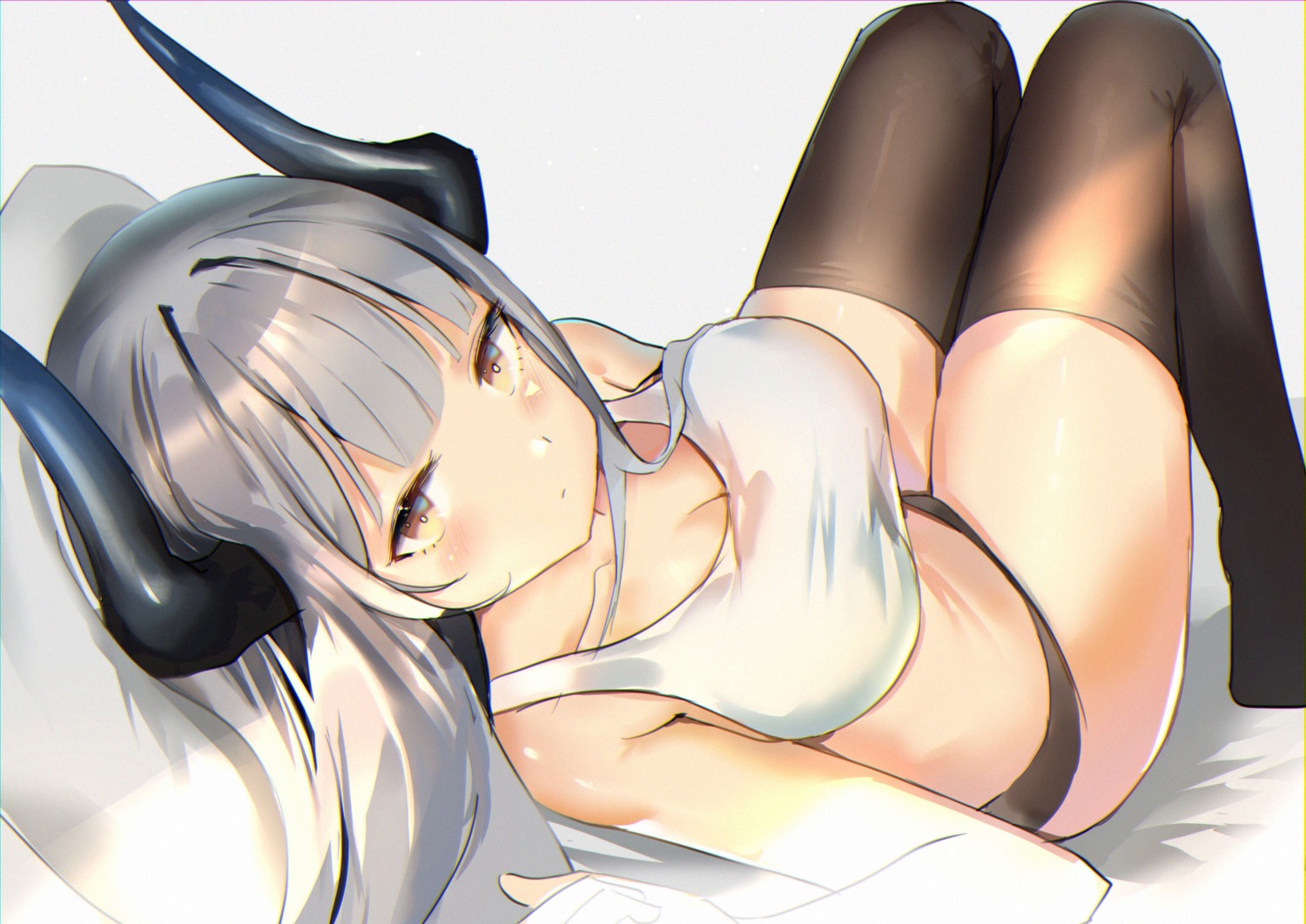 arknights cleavage horns liskarm_(arknights) mer_(pixiv38351312) pantsu thighhighs