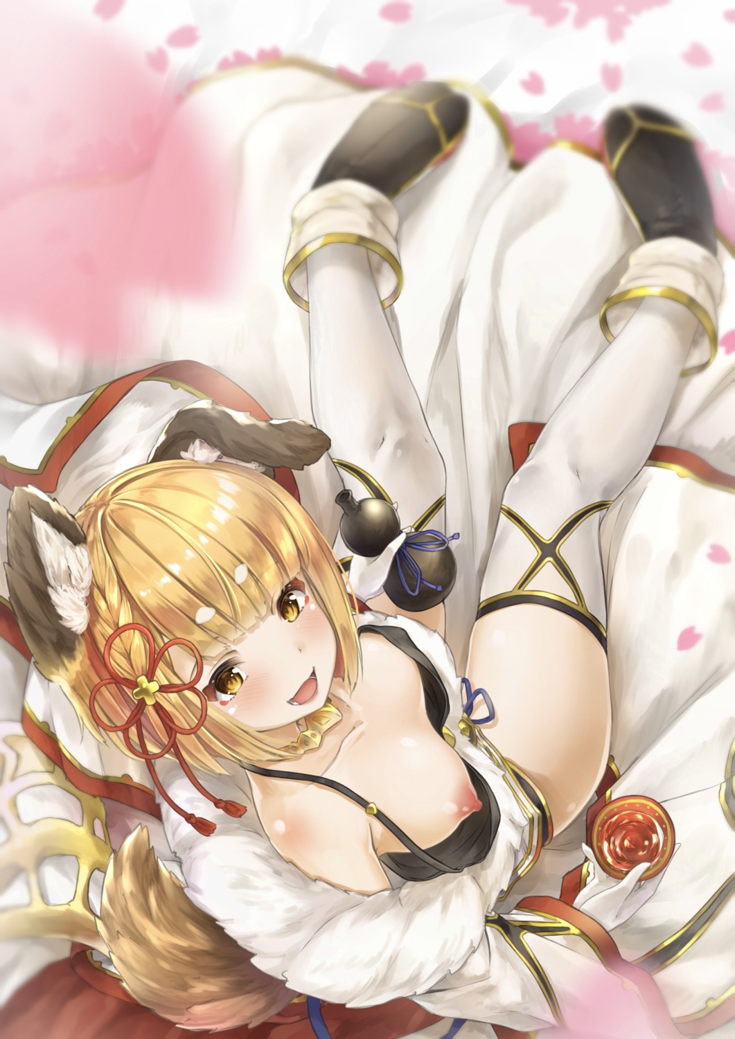 animal_ears breasts granblue_fantasy hyouta_(yoneya) inumimi nipples no_bra open_shirt tail thighhighs vajra_(granblue_fantasy)