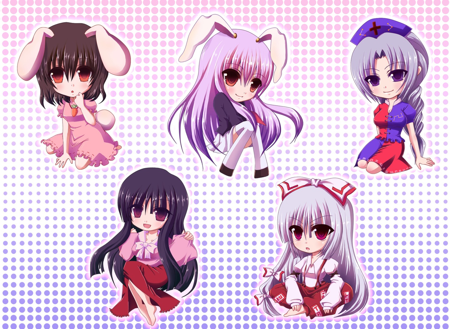 fujiwara_no_mokou houraisan_kaguya inaba_tewi nonoko reisen_udongein_inaba touhou yagokoro_eirin