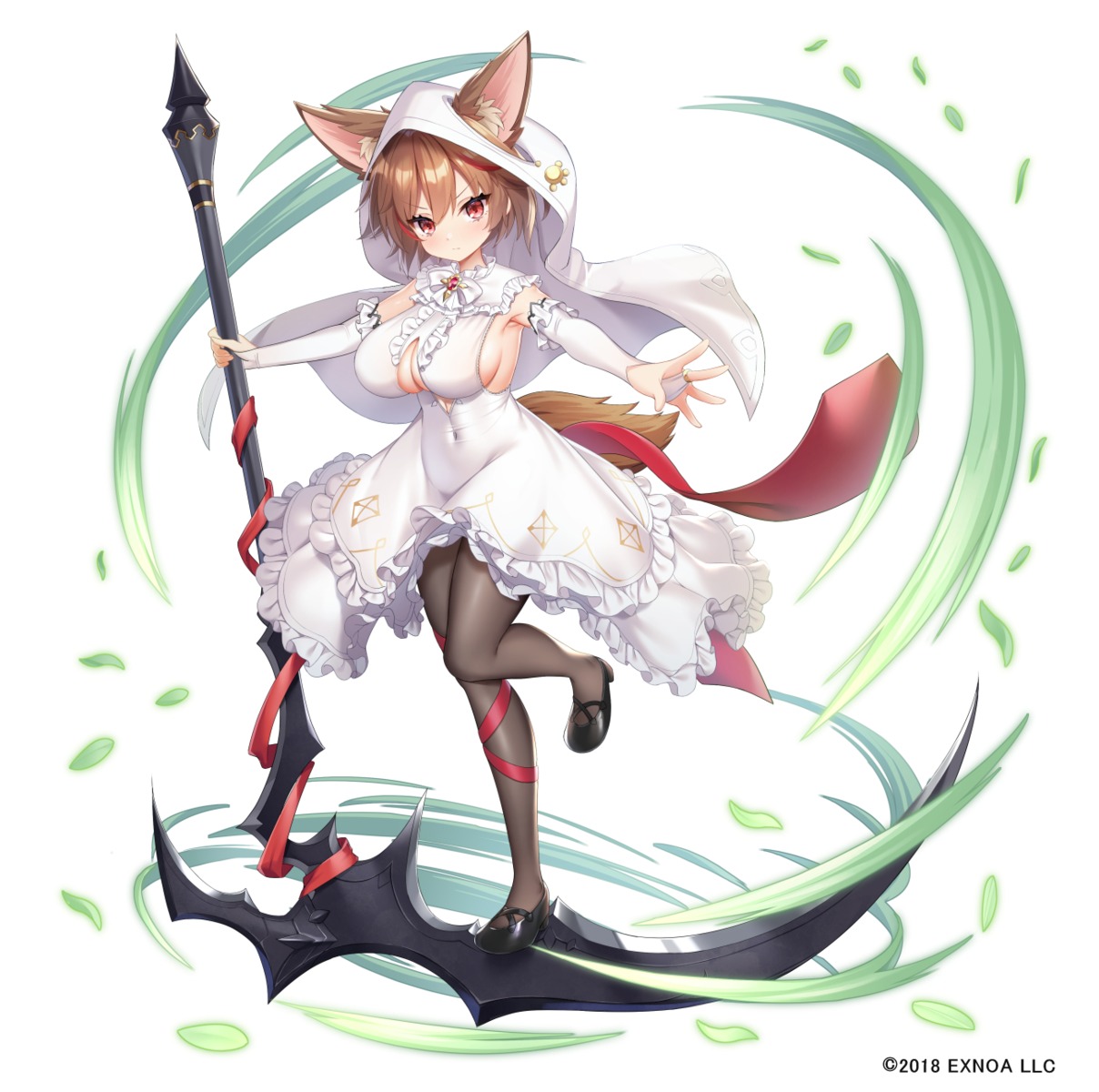 ajifurai animal_ears dress no_bra pantyhose tail weapon