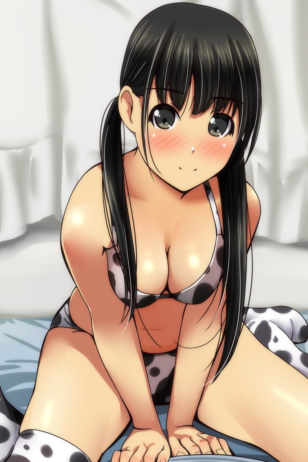 bra breast_hold matsunaga_kouyou pantsu thighhighs