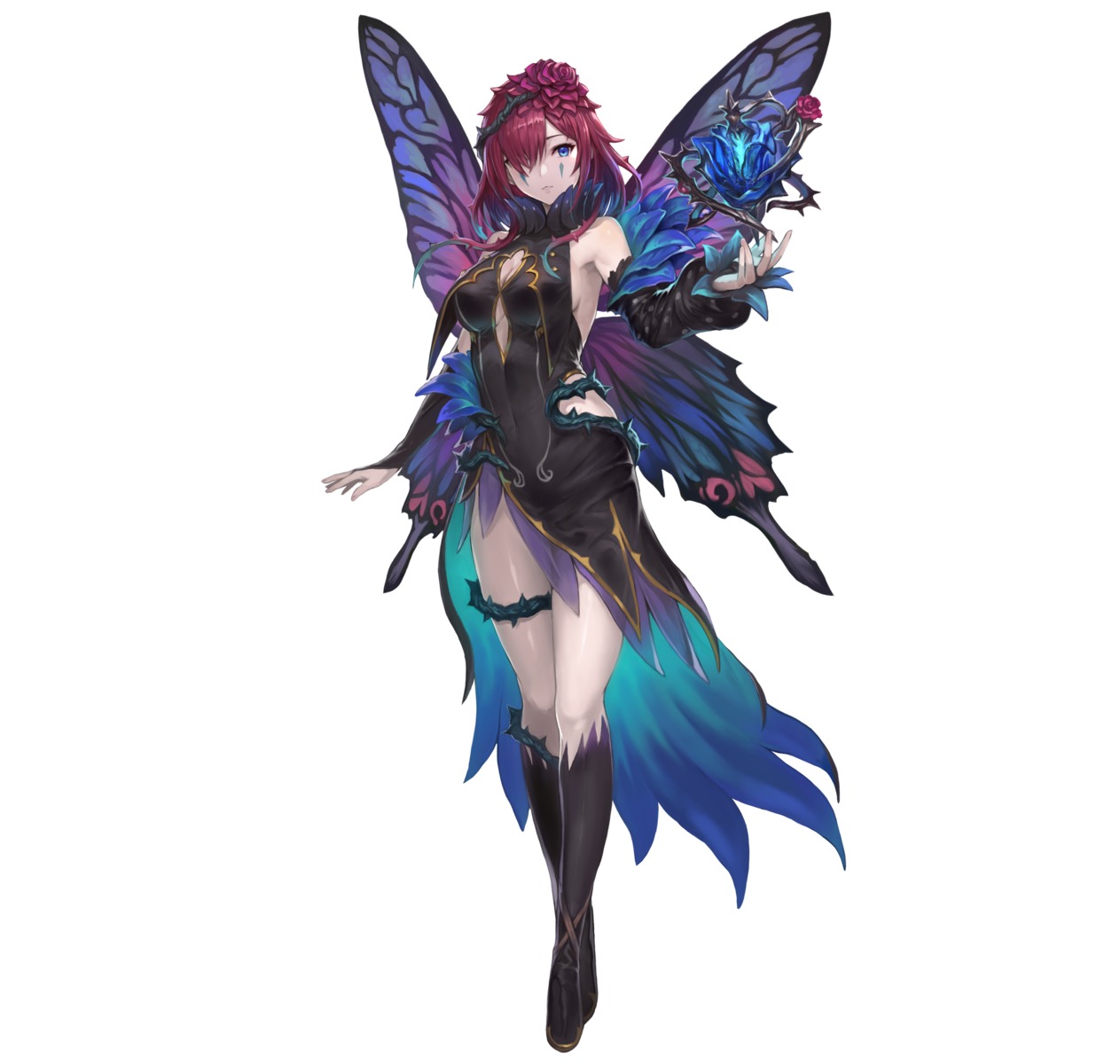 cleavage dress fairy fire_emblem fire_emblem_heroes nintendo no_bra tattoo triandra wings yoshiku