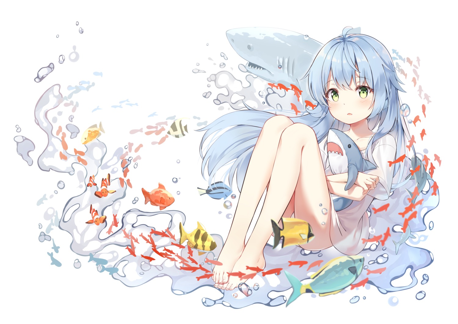 bottomless feet loli see_through wet wet_clothes yaruwashi