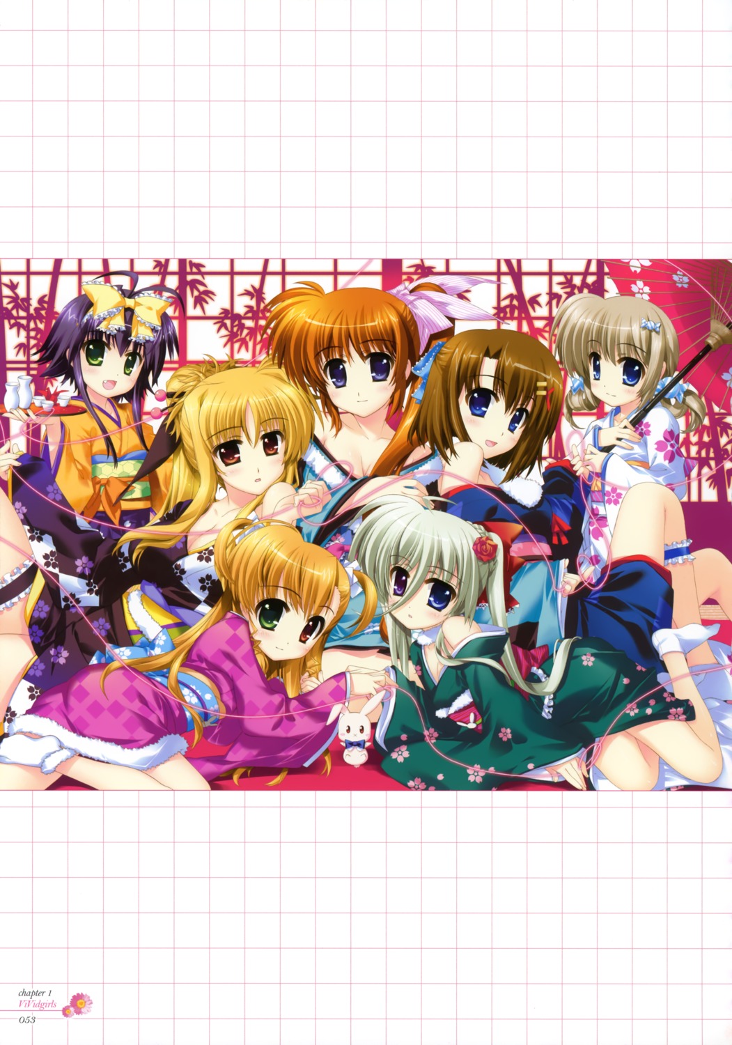 corona_timir einhart_stratos fate_testarossa fujima_takuya heterochromia kimono mahou_shoujo_lyrical_nanoha mahou_shoujo_lyrical_nanoha_vivid rio_wezley sacred_heart takamachi_nanoha vivio yagami_hayate