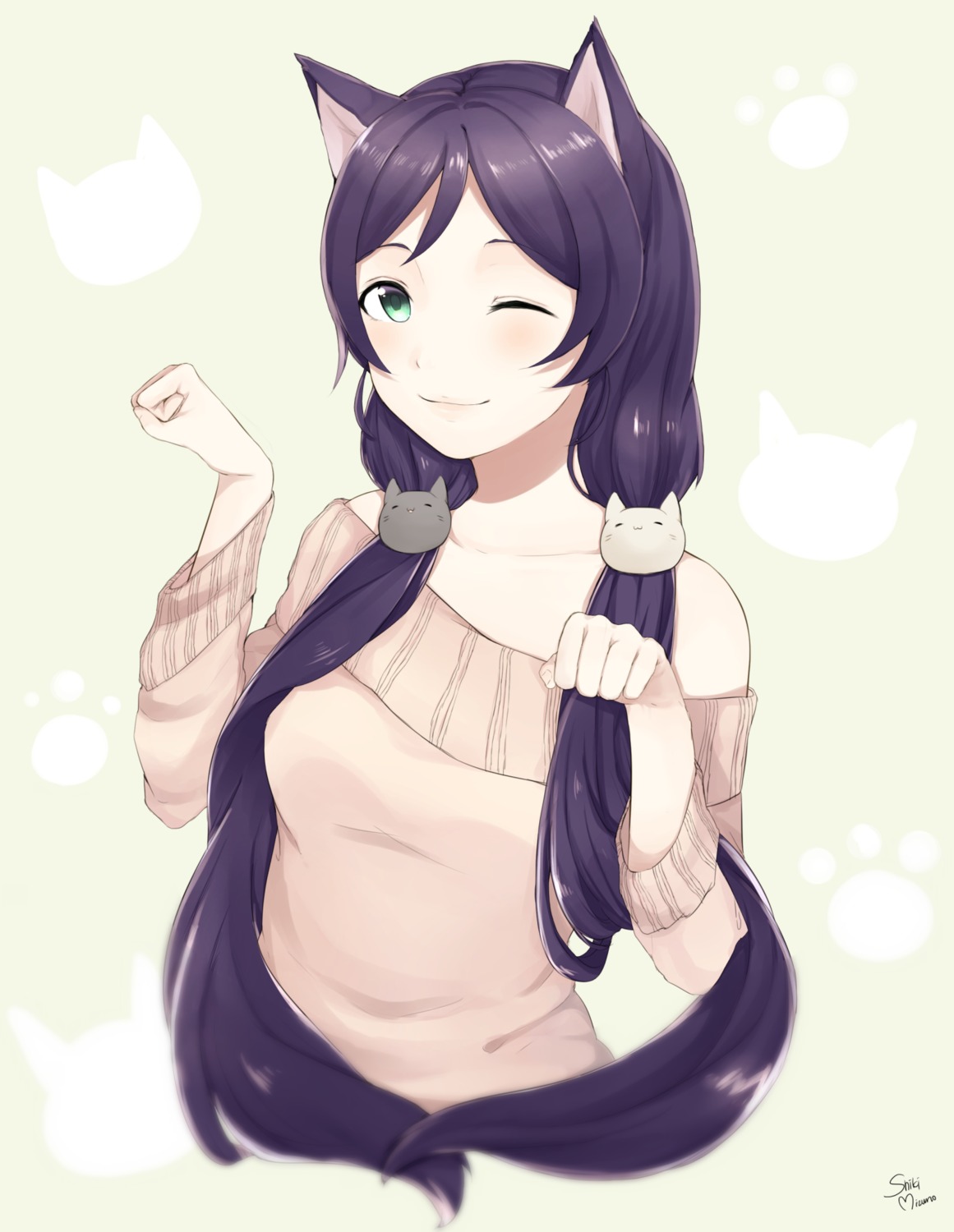 animal_ears love_live! mizuno_iro nekomimi sweater toujou_nozomi