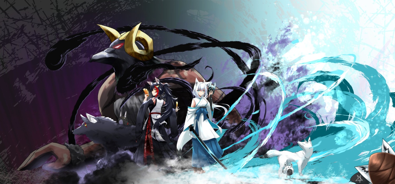 animal_ears hololive hololive_gamers japanese_clothes kitsune shirakami_fubuki sword tagme