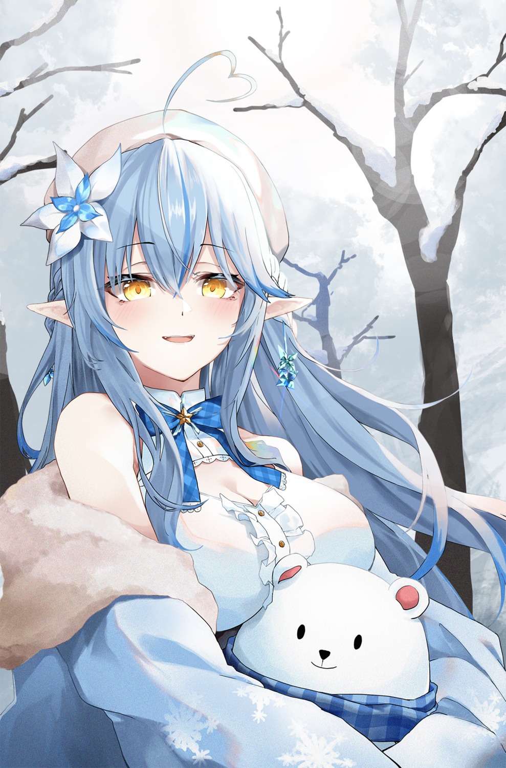 cleavage elf hololive pointy_ears toto_(kuro_toto) yukihana_lamy