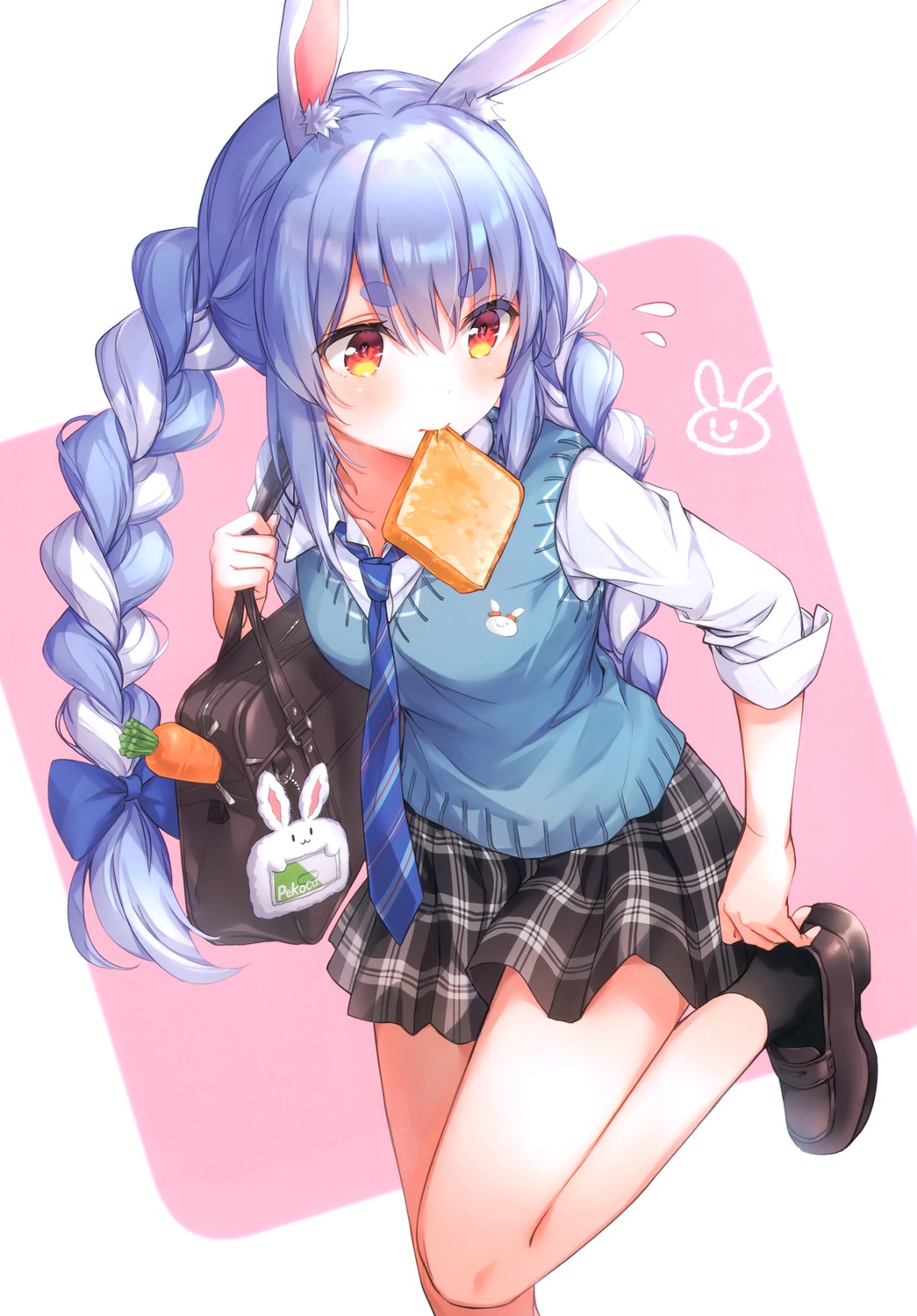 animal_ears bunny_ears hige_neko hololive neko_no_niwa seifuku sweater usada_pekora