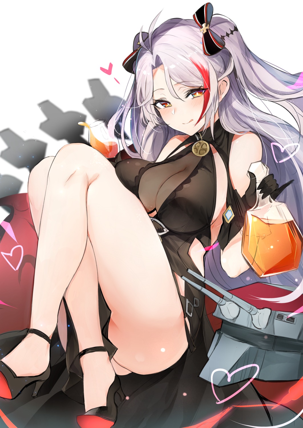 azur_lane cleavage dress heels mengda no_bra nopan prinz_eugen_(azur_lane) see_through skirt_lift