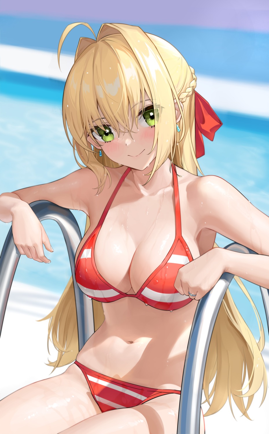 bikini fate/extra fate/grand_order fate/stay_night saber_extra shenqi_xiao_hong_zai_nali swimsuits wet