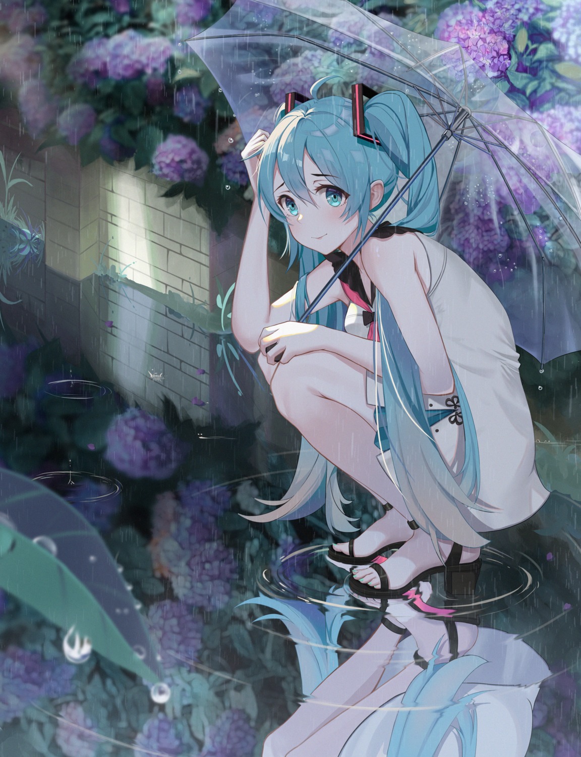 dress hatsune_miku heels skirt_lift umbrella vocaloid yaomiaomiao