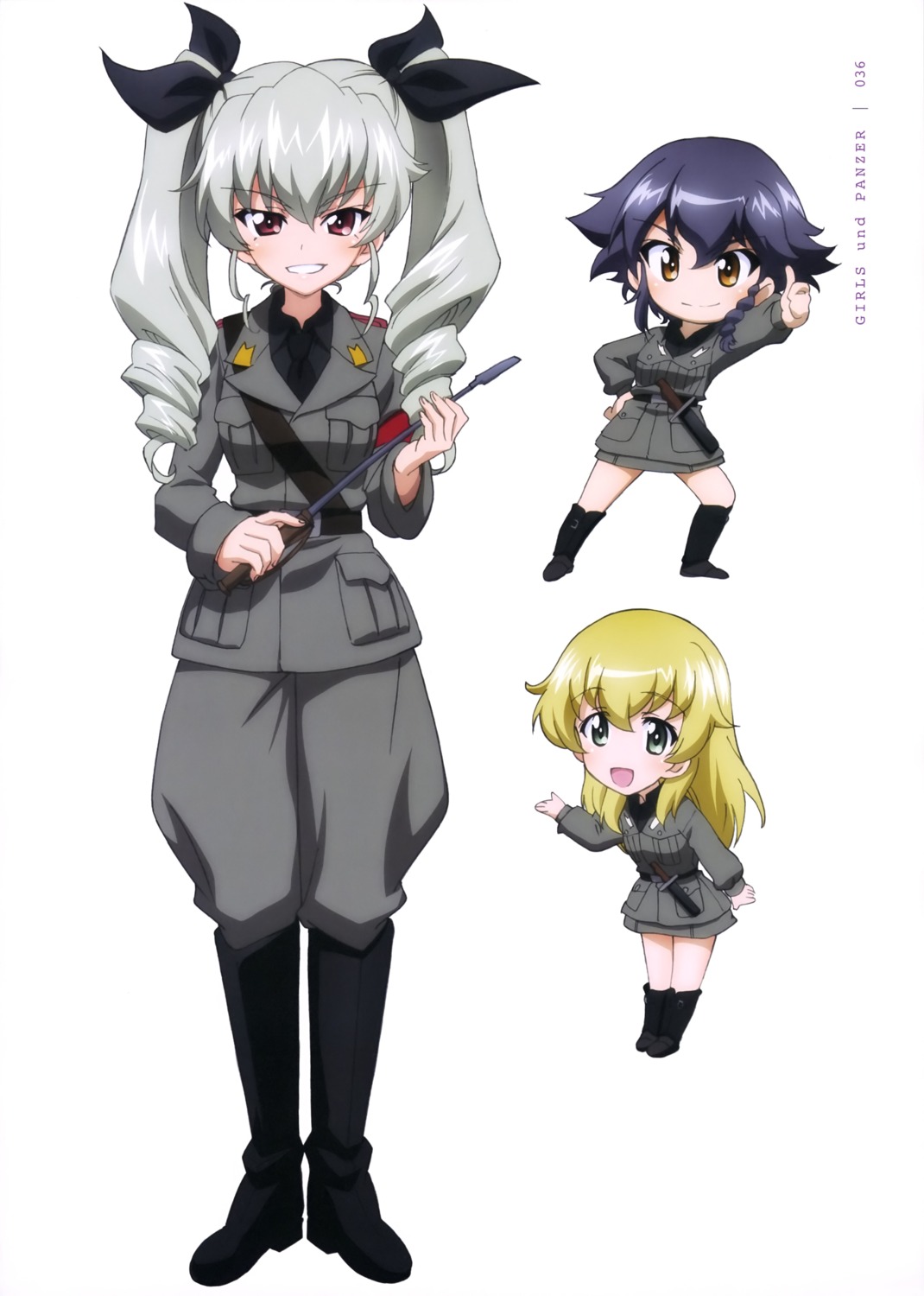 anchovy carpaccio chibi girls_und_panzer heels pepperoni uniform weapon