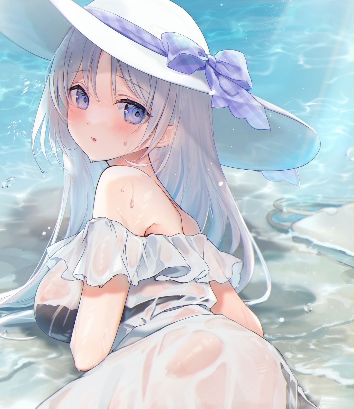 ass bra dress pantsu see_through summer_dress wet wet_clothes yuge_(mkmk)