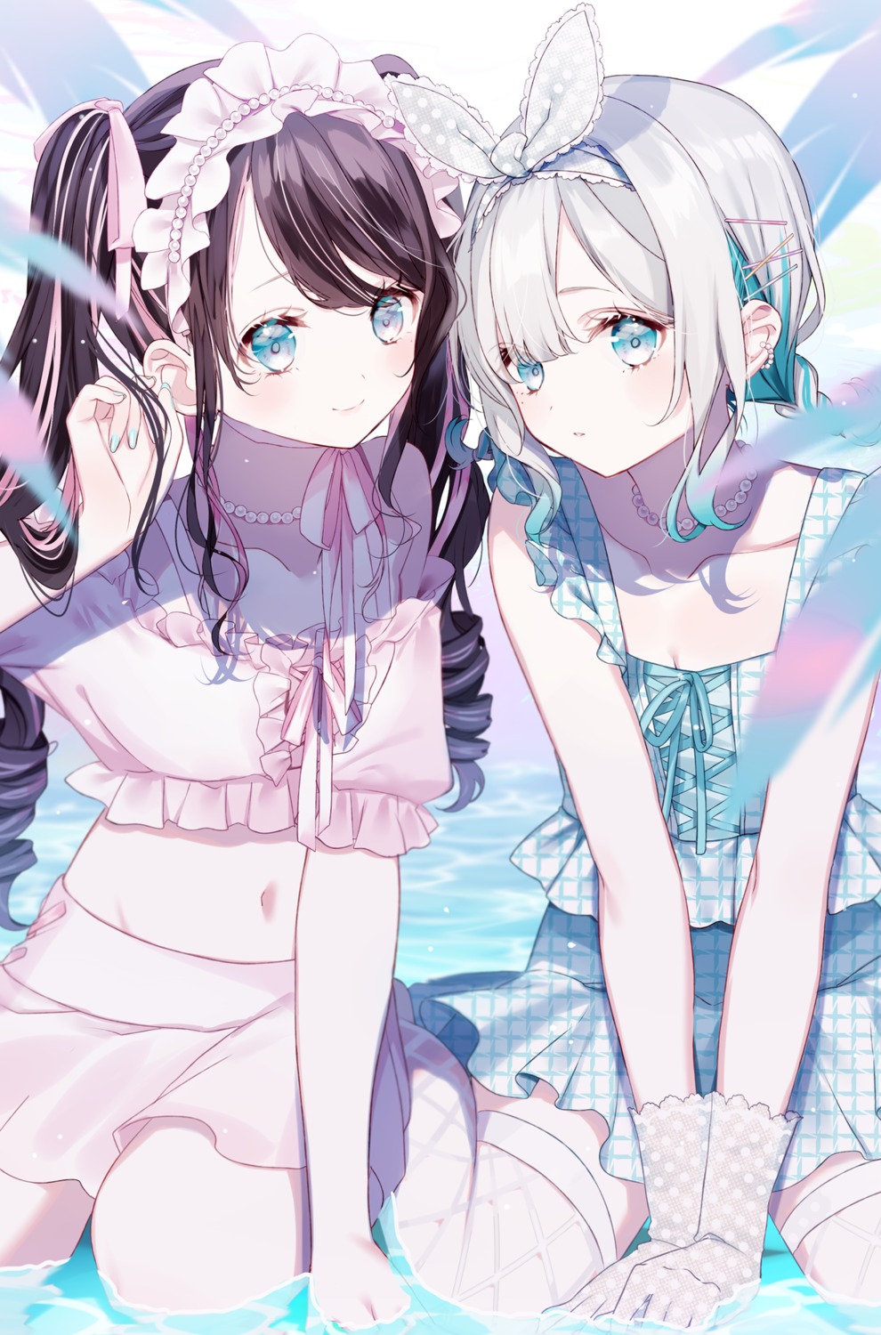 fishnets kaga_nazuna kaga_sumire lolita_fashion lupinus_virtual_games misumi thighhighs vspo! wet