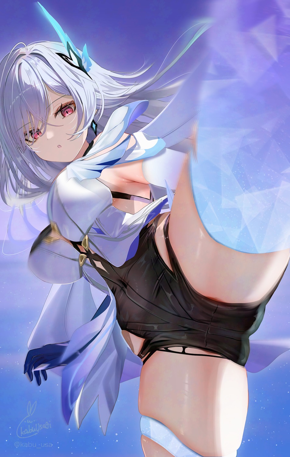 garter genshin_impact kabu_usagi no_bra skirk thighhighs