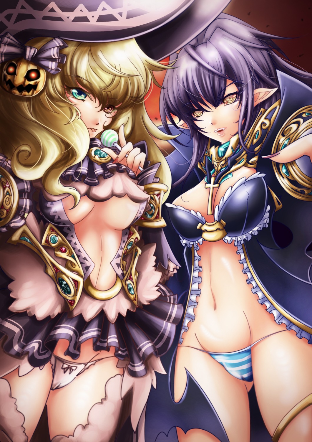 aata1007 cameltoe garter halloween no_bra pantsu pointy_ears shimapan thighhighs witch