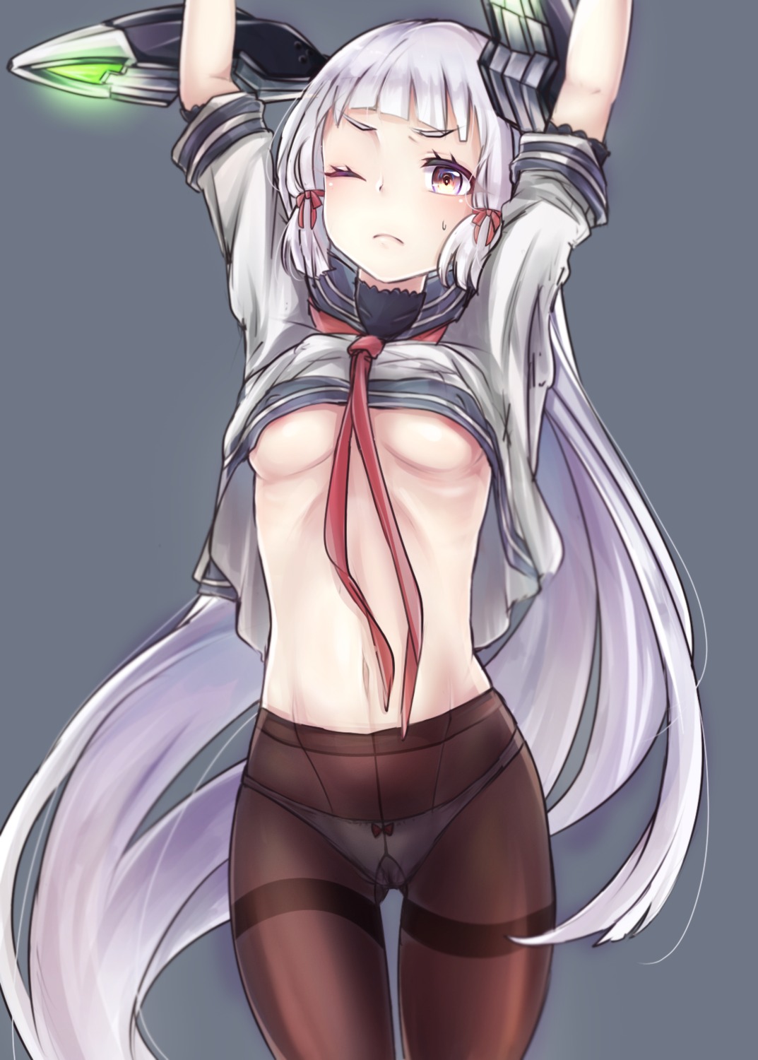 aishan_(aaaishan) erect_nipples kantai_collection murakumo_(kancolle) no_bra pantsu pantyhose seifuku shirt_lift underboob