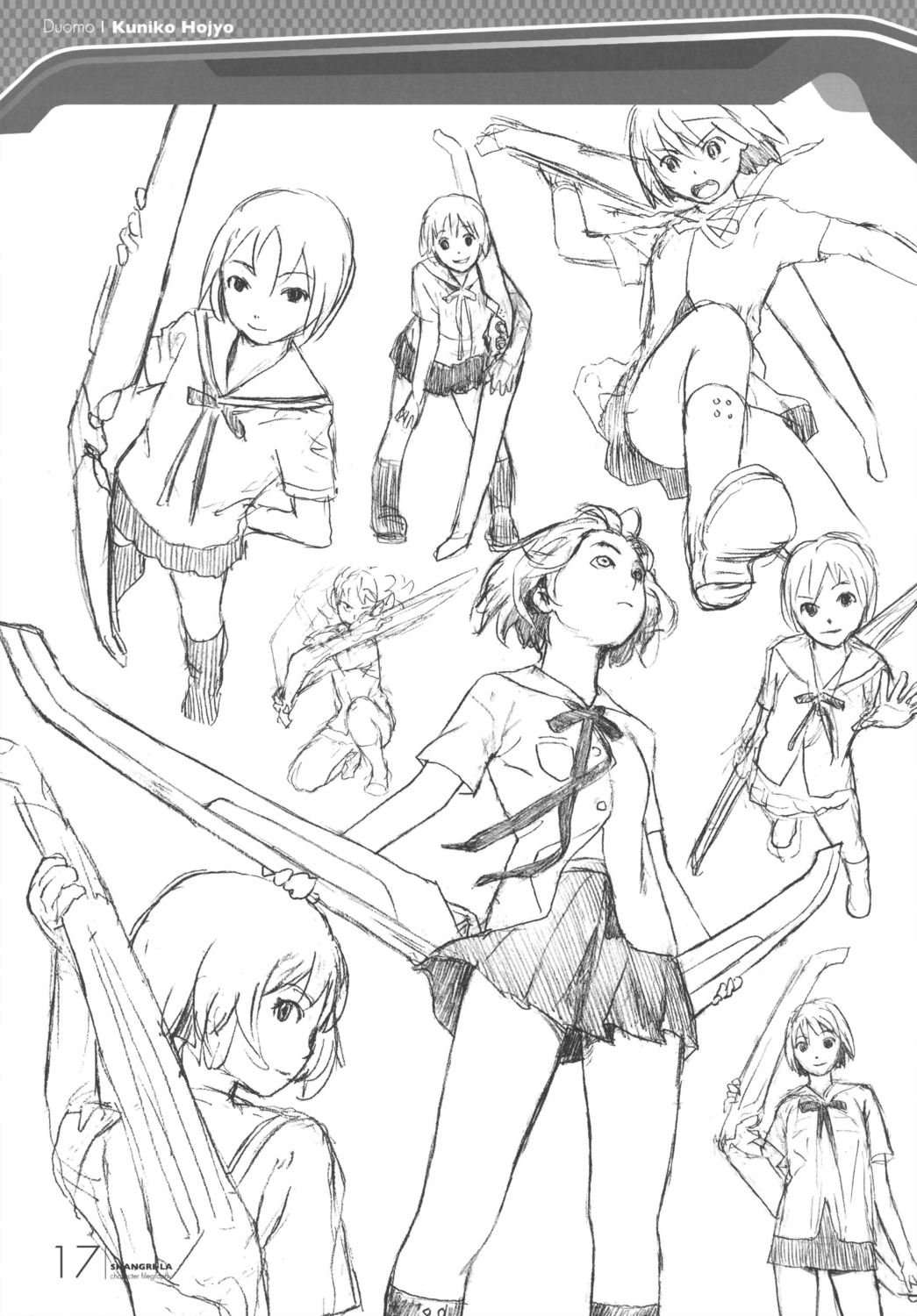 character_design houjou_kuniko monochrome range_murata seifuku shangri-la sketch
