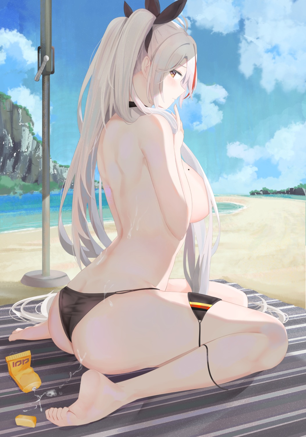 ass azur_lane bikini cream feet prinz_eugen_(azur_lane) ru_zhai swimsuits thong topless