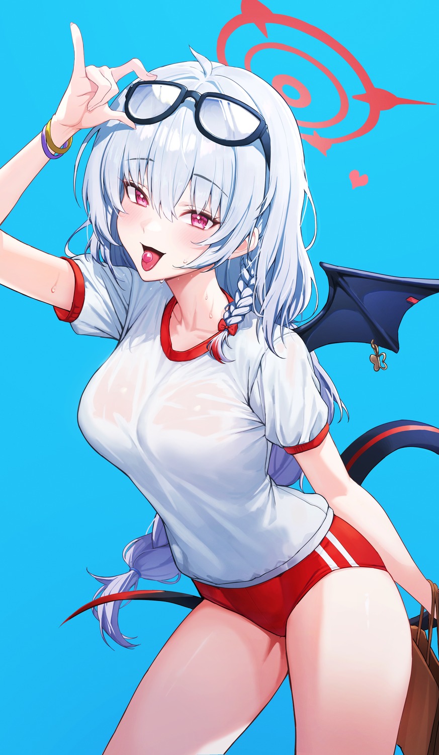 blue_archive buruma devil goeleu gym_uniform halo kurodate_haruna megane see_through tail wings