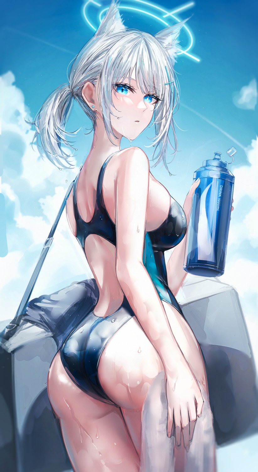 akqne animal_ears ass blue_archive halo nekomimi sunaookami_shiroko swimsuits