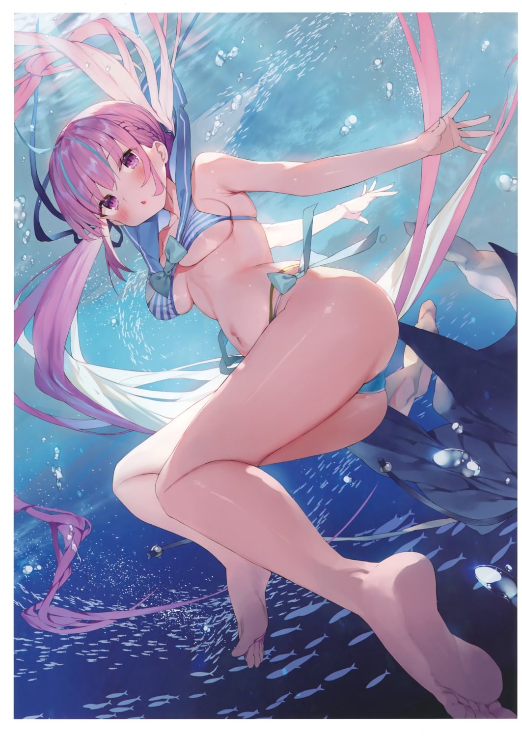 bikini gaou_(matsulatte) hololive macaron_taitei minato_aqua swimsuits underboob