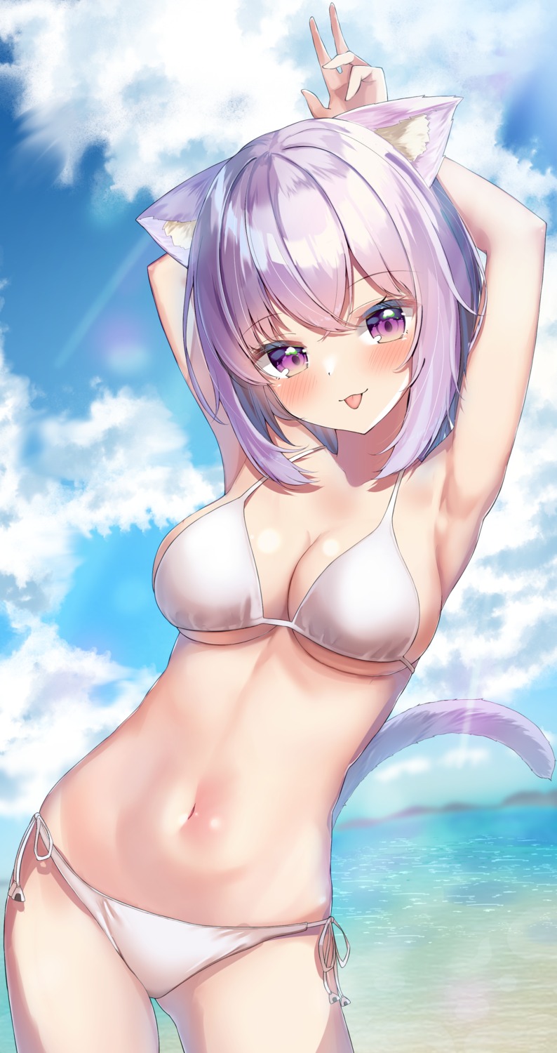 animal_ears bikini hololive hololive_gamers nekomata_okayu nekomimi rappi swimsuits tail