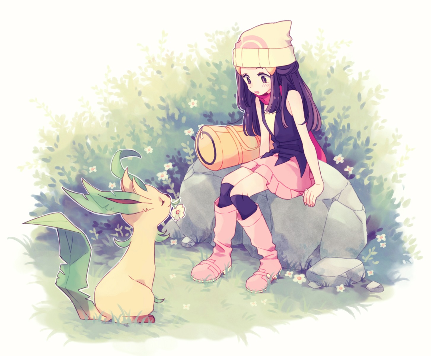 hikari_(pokemon) komasawa_(fmn-ppp) leafeon pokemon pokemon_bdsp pokemon_dppt