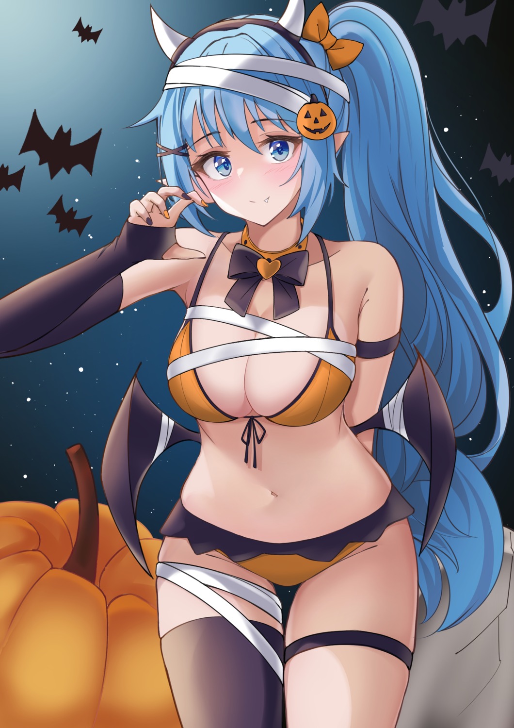 bandages bikini devil garter halloween horns parfait_desu pointy_ears swimsuits thighhighs wings