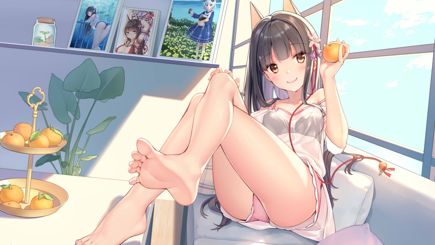 akagi_(zhanjianshaonv) animal_ears bra dress feet see_through yinqi zhanjianshaonv