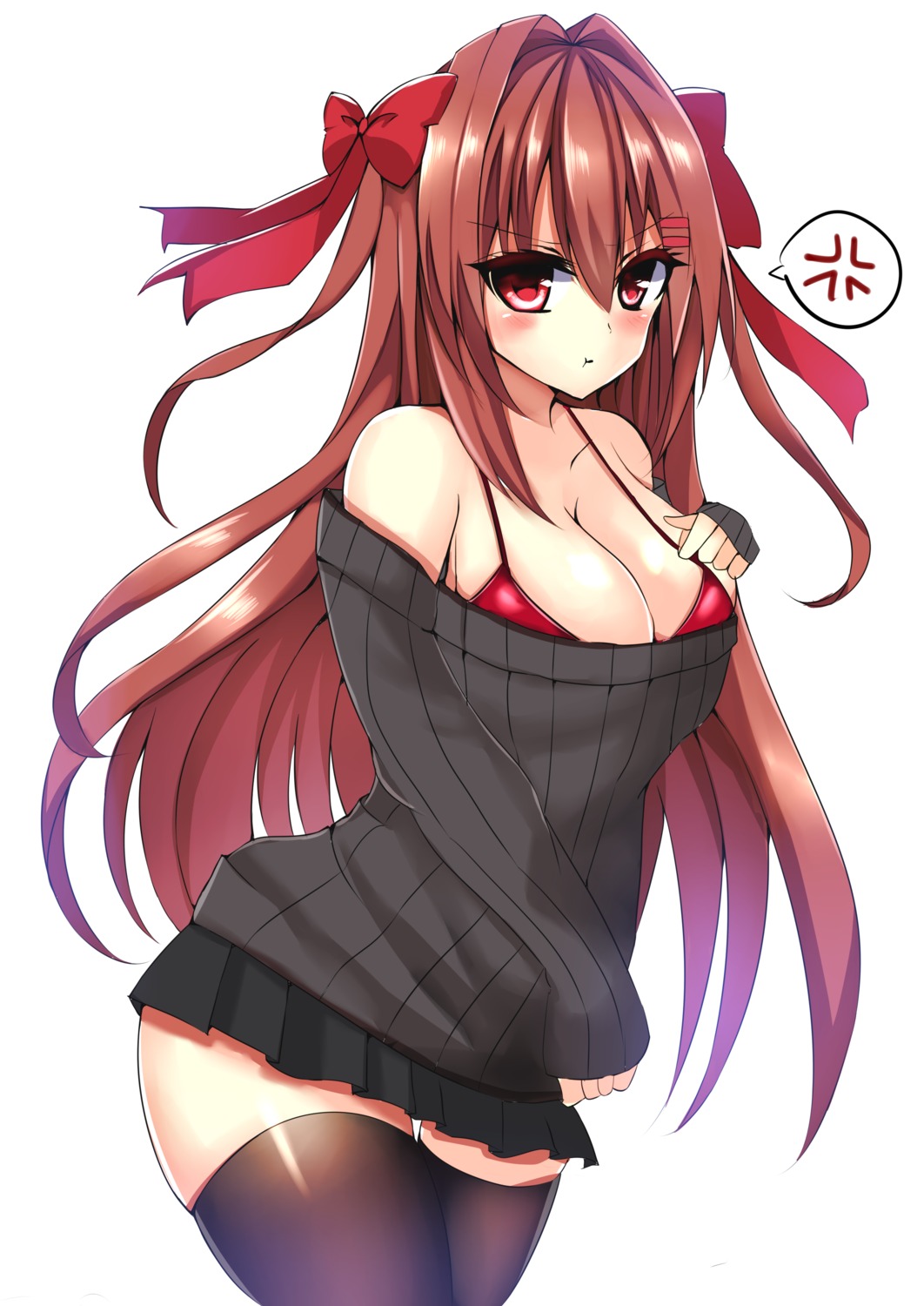 bikini_top cleavage ricroot sweater swimsuits thighhighs