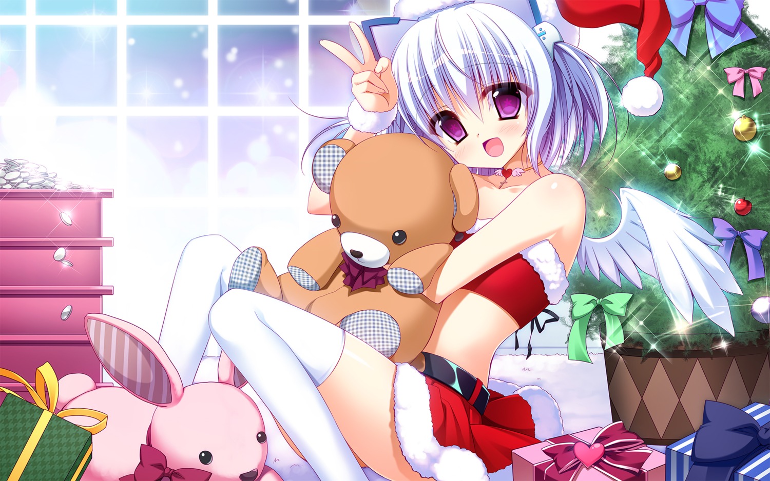 1000-chan christmas nanaca_mai oizumi thighhighs wallpaper wings