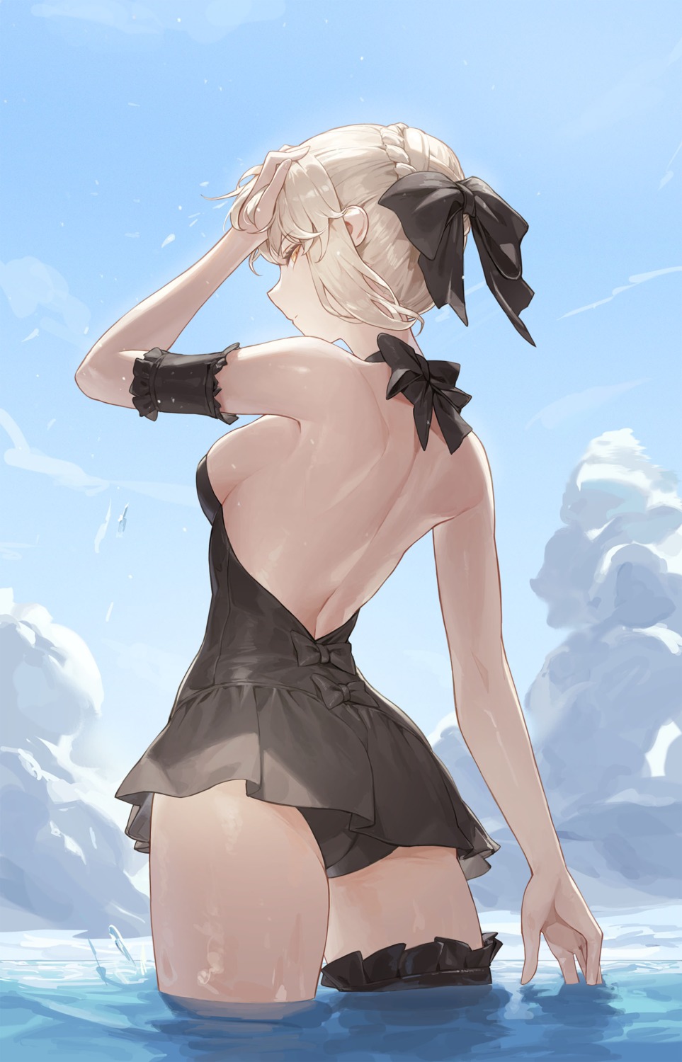 ass cotta_(heleif) fate/grand_order fate/stay_night garter saber saber_alter swimsuits wet