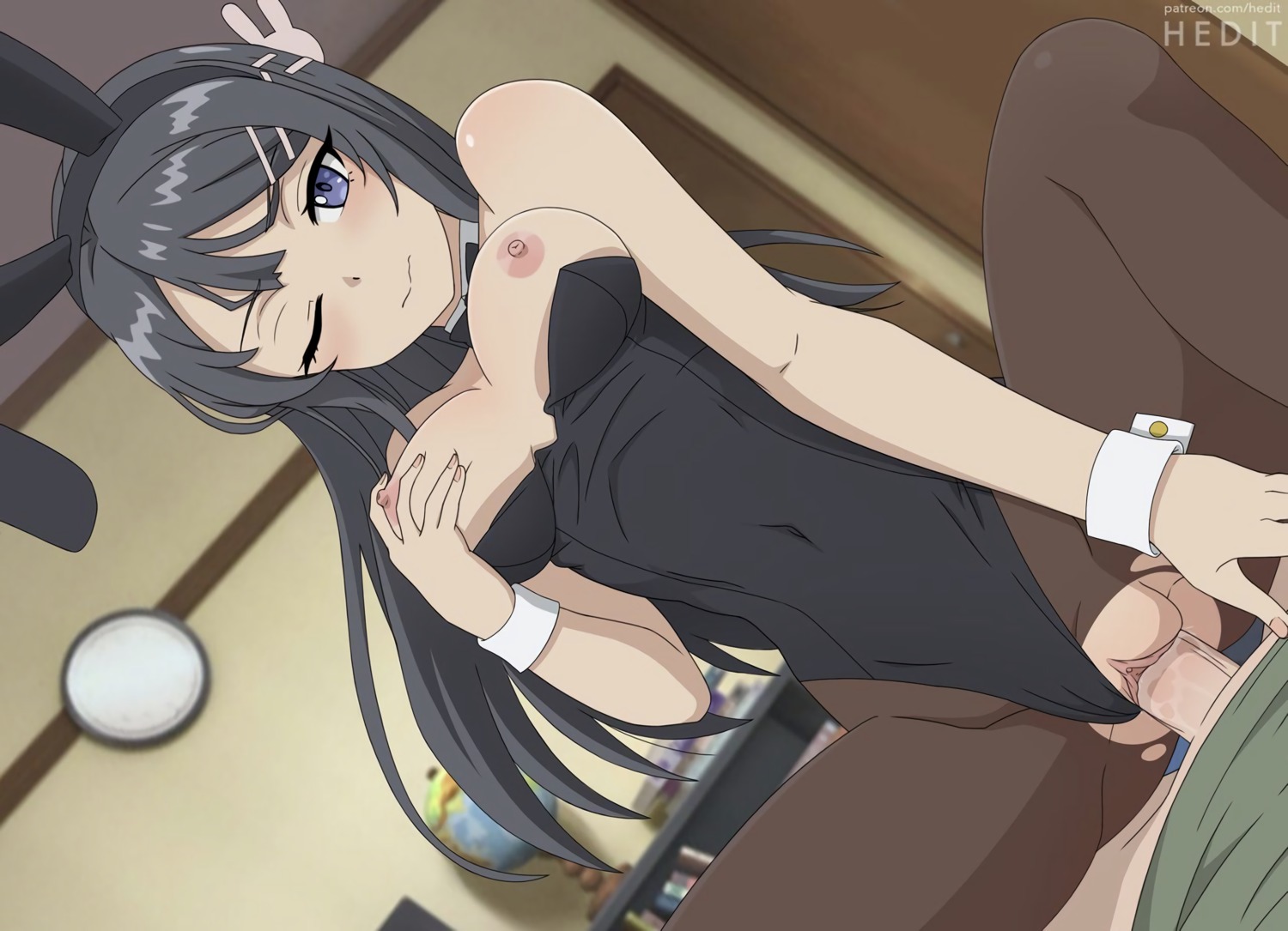 animal_ears breast_grab breasts bunny_ears bunny_girl hedit nipples no_bra nopan pantyhose penis pussy pussy_juice sakurajima_mai seishun_buta_yarou_series sex torn_clothes