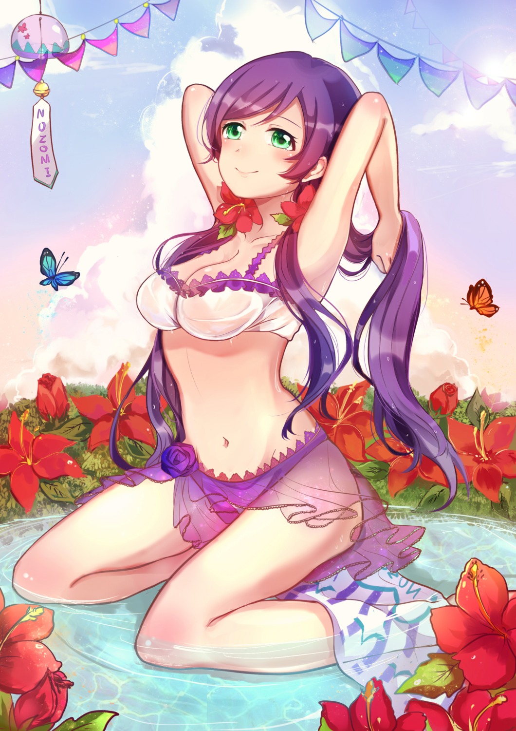 bikini cleavage love_live! see_through swimsuits toujou_nozomi wet xinghuo