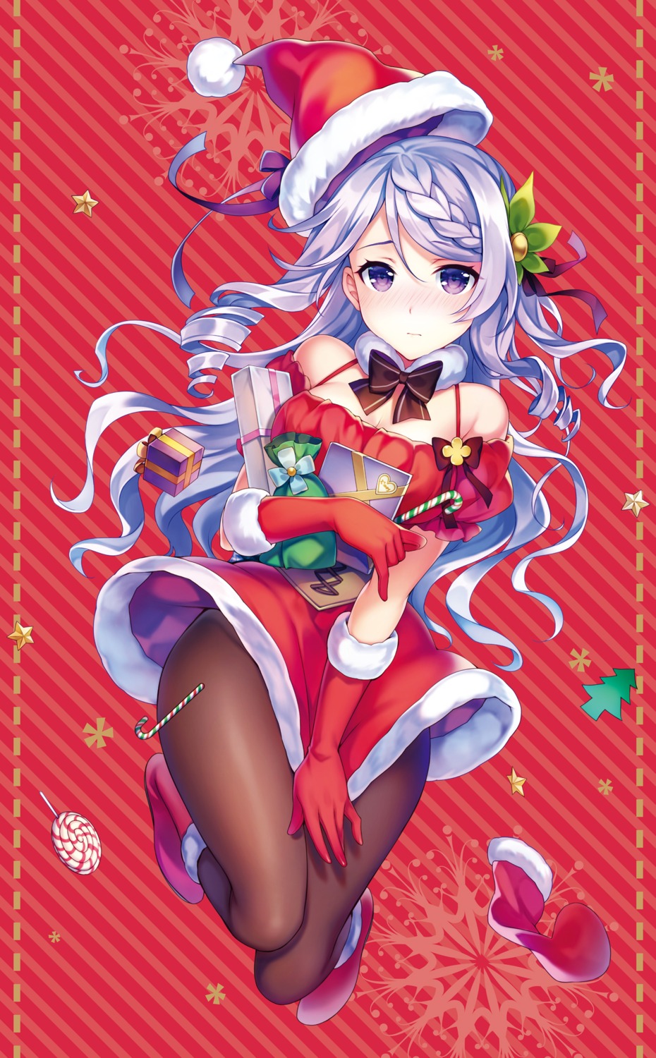 christmas cleavage dress flora_beltrum pantsu pantyhose riv seirei_gensouki skirt_lift