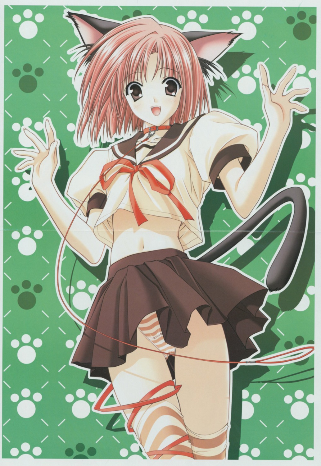 animal_ears crease nekomimi pantsu seifuku shimapan suzuhira_hiro tail thighhighs