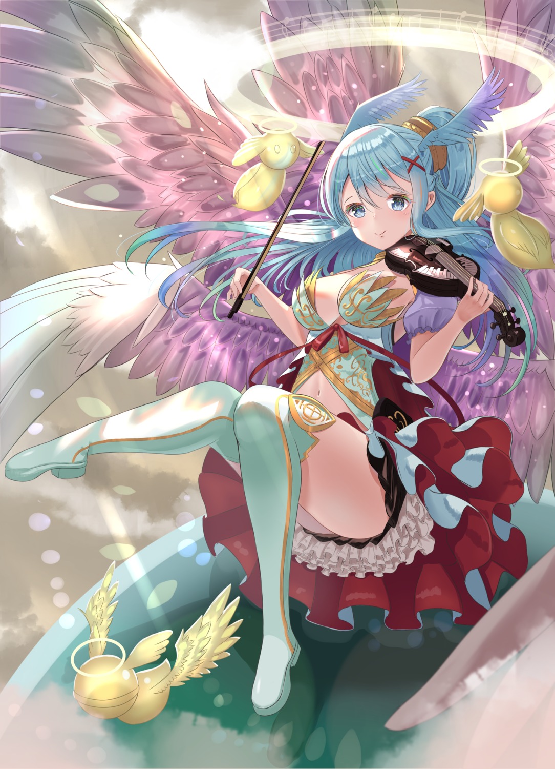 cleavage skirt_lift thighhighs wanderlucia wings